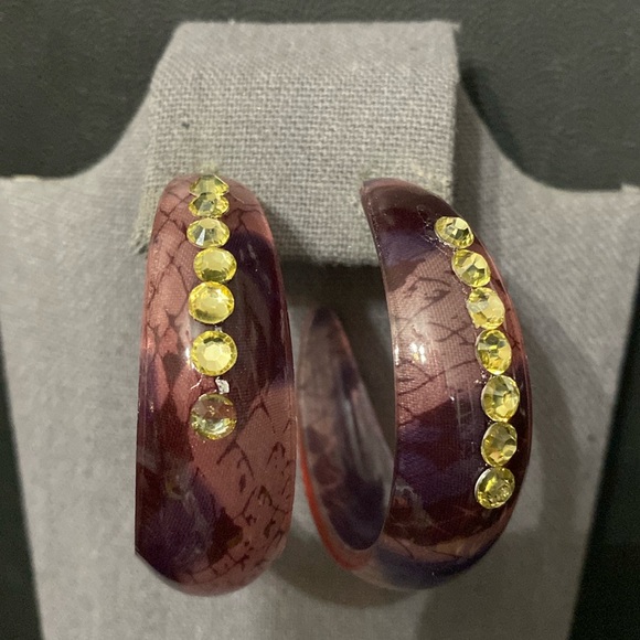 Set of 2 Hoop pierced Earrings with rhinestones - Picture 2 of 9